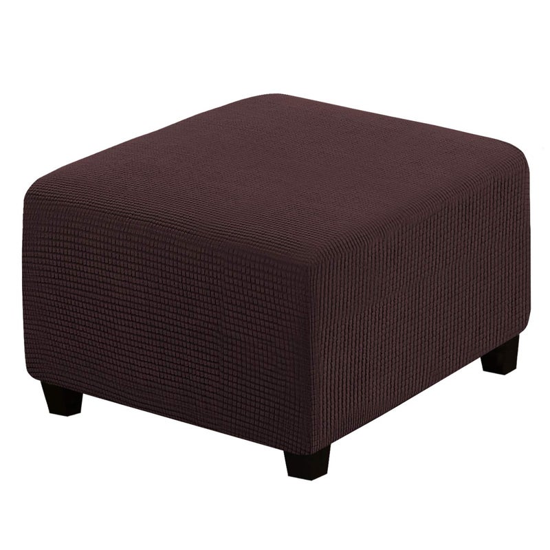 HVERSAILTEX Square Ottoman Covers Ottoman Slipcovers Folding Storage Stool Furniture Protector Form Fit with Elastic Bottom Stretch High Spandex Small Checks Jacquard FabricLargeChocolate