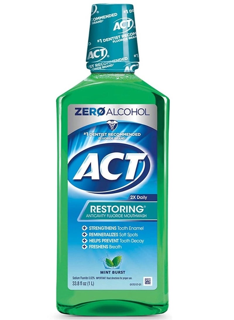 ACT Restoring Anticavity Fluoride Mouthwash Mint Burst 33.8 fl oz / 1000ml - Image 1
