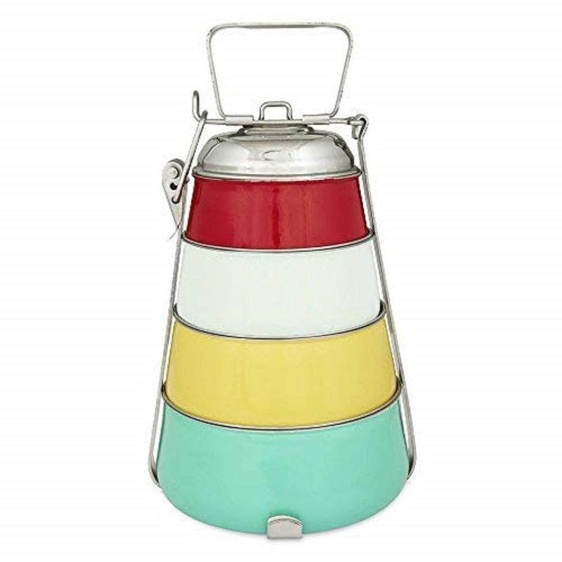 Elan Stainless Steel Tiffin Box Lunch Box for Office 4 Compartments AquaYellowRedWhite 250 ml - Image 1
