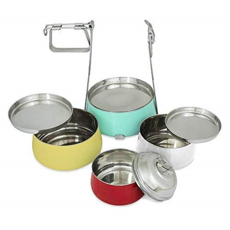 Elan Stainless Steel Tiffin Box Lunch Box for Office 4 Compartments AquaYellowRedWhite 250 ml - Image 3