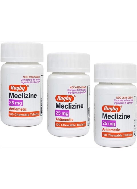 Meclizine HCL 25mg Generic For Bonine Chewable Tablets, 100 Count (Pack of 3)