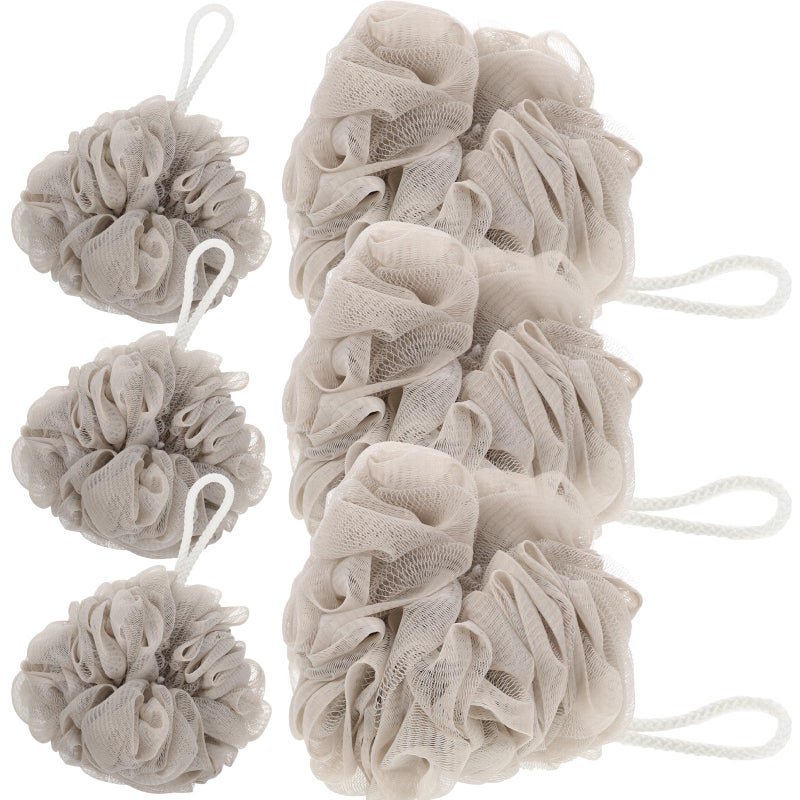 6Pcs Khaki Bath Loofah Sponges With Lanyard Exfoliating Mesh Shower Poufs For Travel - Image 2