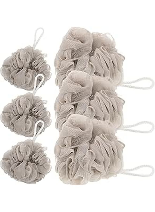 6Pcs Khaki Bath Loofah Sponges With Lanyard Exfoliating Mesh Shower Poufs For Travel - Image 1