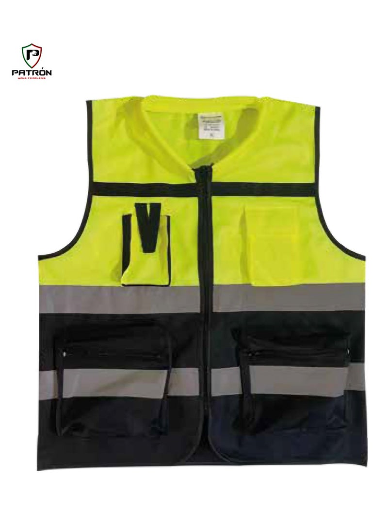 Patron High visibility reflective safety vest with collar for Men Women with 4 pockets and zip closure for easy to wear 