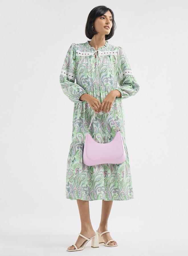 سبلاش فيڤ فستان إيه لاين متعدد التصاميم بأكمام طويلة وأربطة وطبعات - Image 1