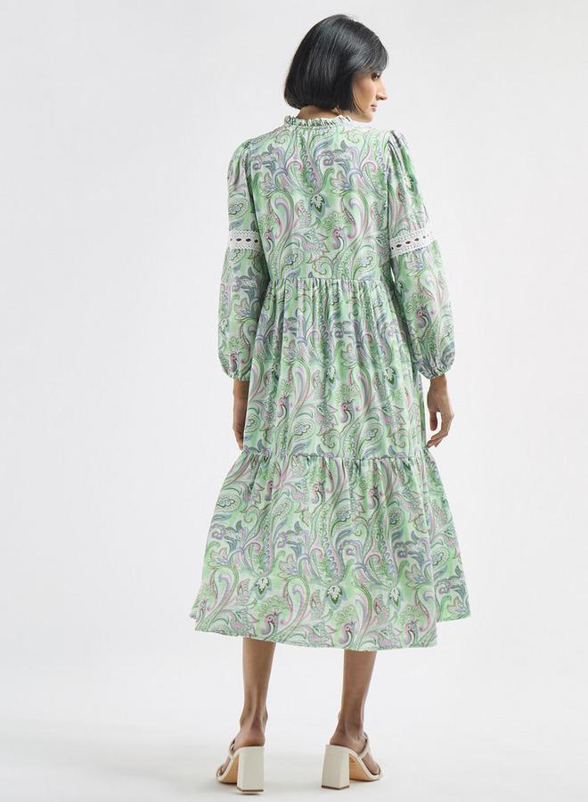 سبلاش فيڤ فستان إيه لاين متعدد التصاميم بأكمام طويلة وأربطة وطبعات - Image 3