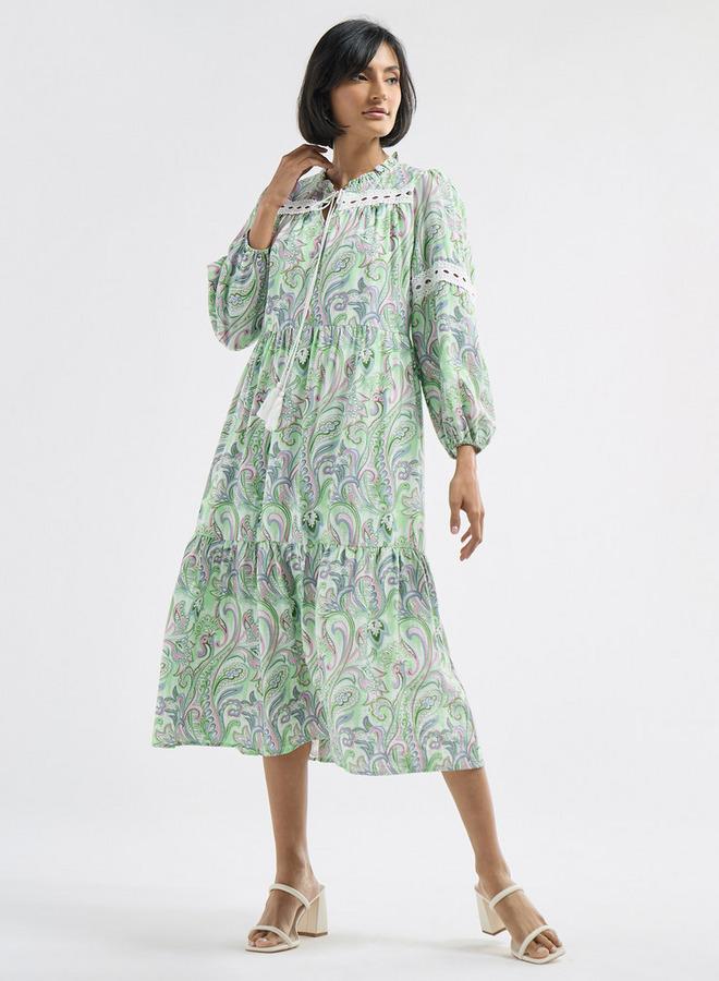 سبلاش فيڤ فستان إيه لاين متعدد التصاميم بأكمام طويلة وأربطة وطبعات - Image 2