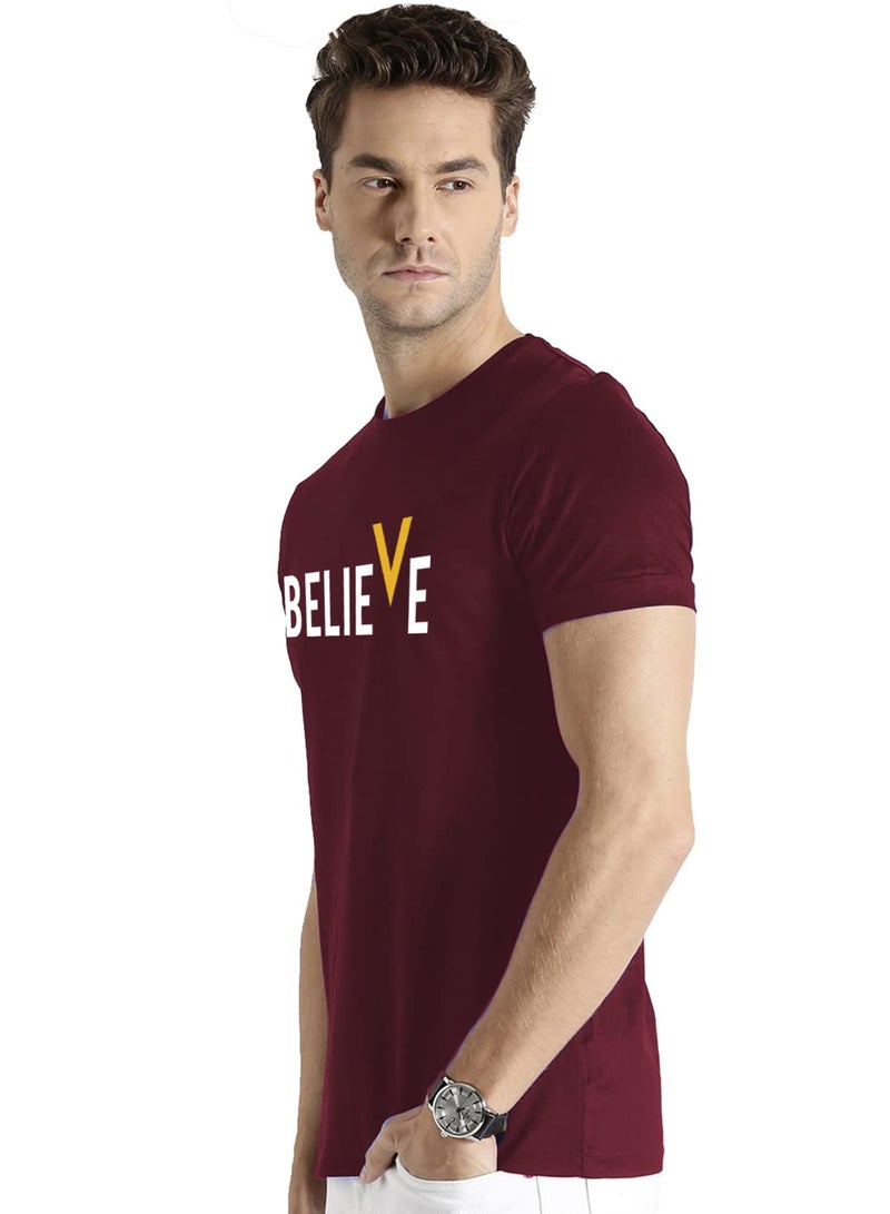 ADRO Men's Believe Design Printed T-Shirt (XL, Maroon) - Image 4