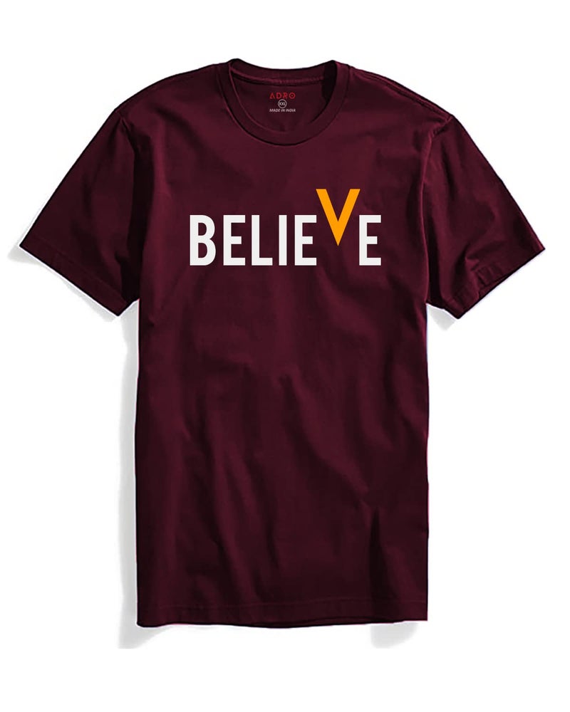 ADRO Men's Believe Design Printed T-Shirt (XL, Maroon) - Image 1