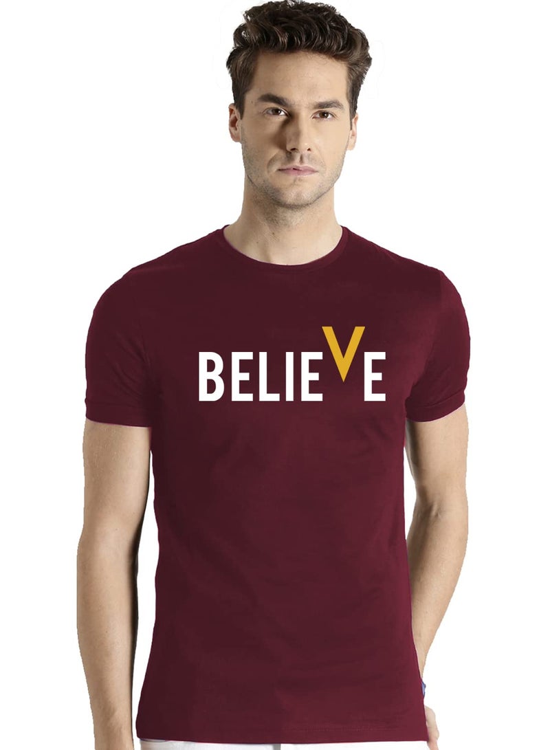 ADRO Men's Believe Design Printed T-Shirt (XL, Maroon) - Image 2