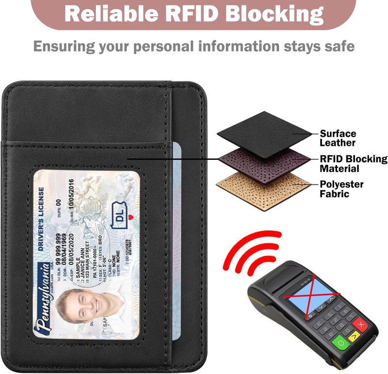 Hot Cool Card Holder Wallet Front Pocket Minimalist Travel Cute Funny Thin Leather With RFID Blocking Small Credit Card Holder Wallet for Men & Women Girls Organizer Gifts, Black - Image 5