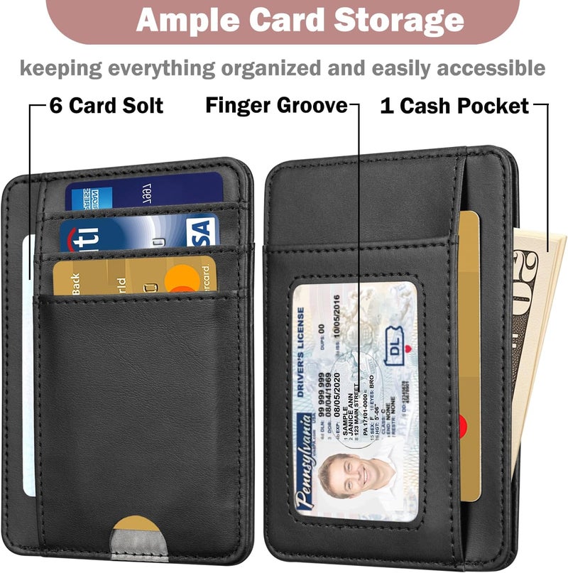 Hot Cool Card Holder Wallet Front Pocket Minimalist Travel Cute Funny Thin Leather With RFID Blocking Small Credit Card Holder Wallet for Men & Women Girls Organizer Gifts, Black - Image 3