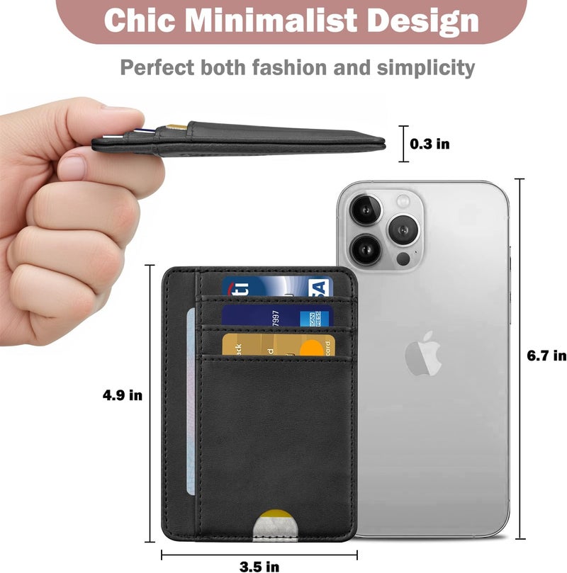 Hot Cool Card Holder Wallet Front Pocket Minimalist Travel Cute Funny Thin Leather With RFID Blocking Small Credit Card Holder Wallet for Men & Women Girls Organizer Gifts, Black - Image 4