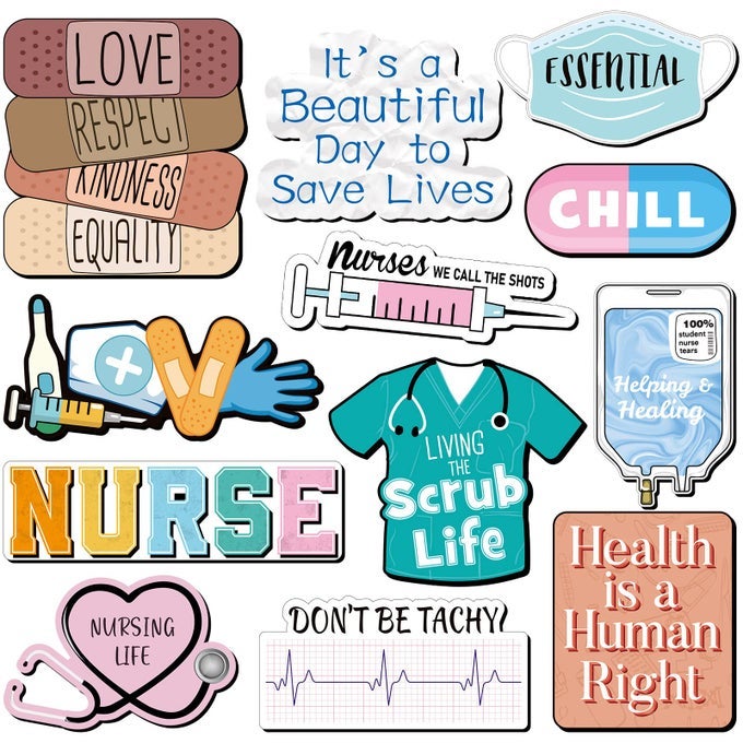 12 PCS NURSE REFRIGERATOR MAGNETS NURSING MAGNETIC STICKERS FUNNY SCHOOL ESSENTIALS MEDICAL STUDENT STICKERS MAGNETIC NURSE DECAL FOR REFRIGERATOR LAPTOPS
