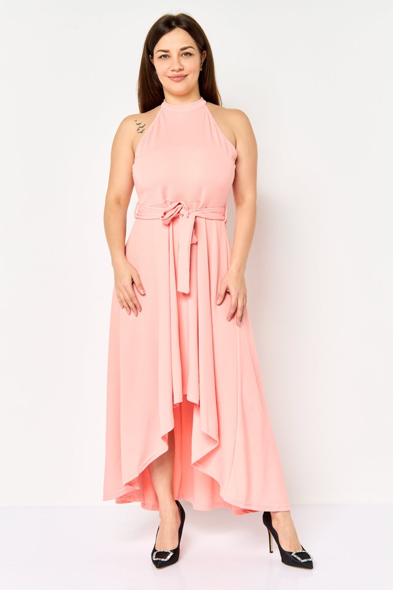 Free Soul Women Solid Sleeveless Belted Midi Dress, Peach - Image 1
