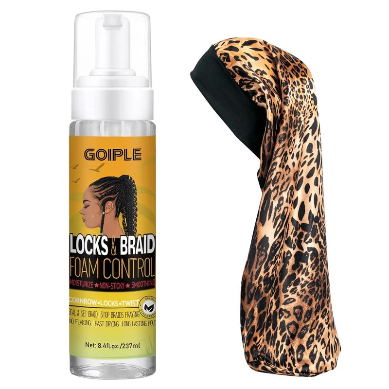 Goiple Braid and Loc Mousse for Hair Braiding Twists Braids and Locs  No Flake Extra Hold High Shine Moisturizing Frizz Control Lightweight Easy Application with Leopard Silky Durag