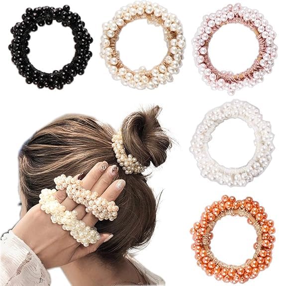 RAMPKD Fashion Pearls Bead Elastic Rubber Hair Bands Elegant Headwear Women Girl Hair Rope Scrunchy Ponytail Jewelry Hair AccessoriesMulti color PACK OF12 - Image 1