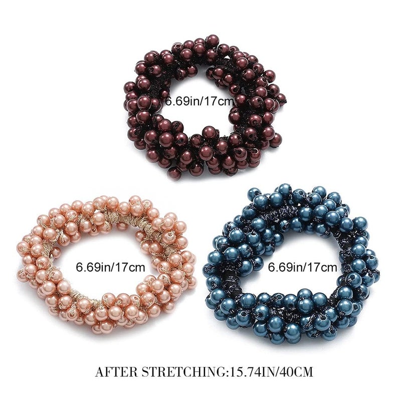 RAMPKD Fashion Pearls Bead Elastic Rubber Hair Bands Elegant Headwear Women Girl Hair Rope Scrunchy Ponytail Jewelry Hair AccessoriesMulti color PACK OF12 - Image 4