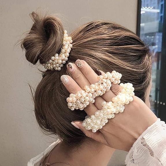 RAMPKD Fashion Pearls Bead Elastic Rubber Hair Bands Elegant Headwear Women Girl Hair Rope Scrunchy Ponytail Jewelry Hair AccessoriesMulti color PACK OF12 - Image 2