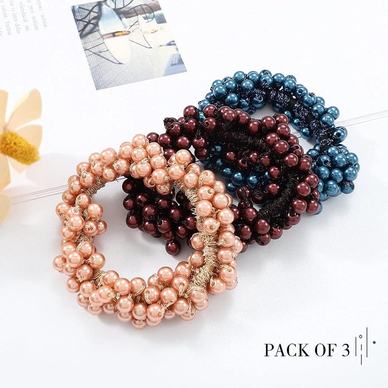 RAMPKD Fashion Pearls Bead Elastic Rubber Hair Bands Elegant Headwear Women Girl Hair Rope Scrunchy Ponytail Jewelry Hair AccessoriesMulti color PACK OF12 - Image 5