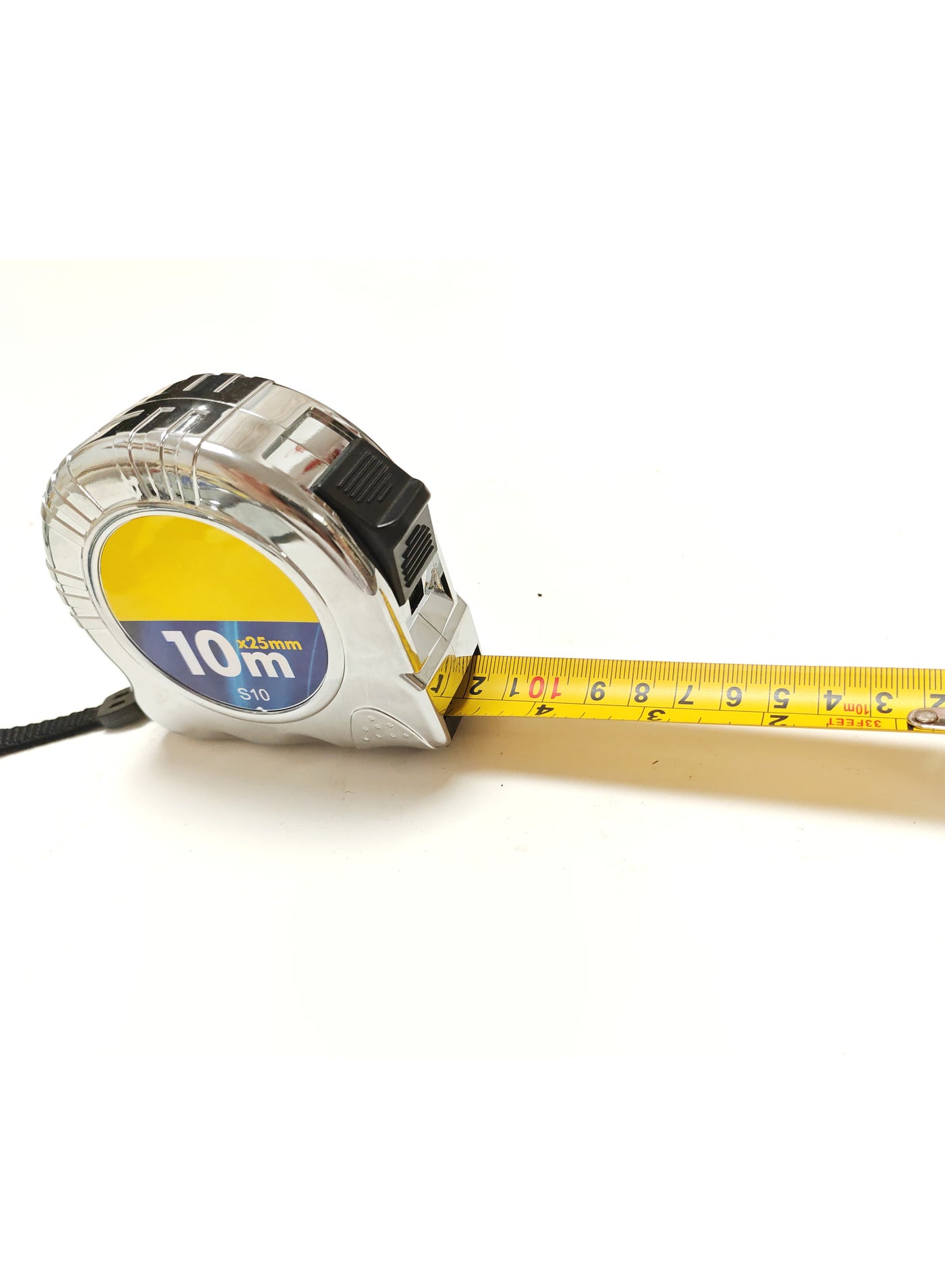 SUNRISE Tape Measure 10m Chrome-Plated ABS, Heavy Duty, Multi-Purpose Measuring Tape with Clear Fraction Markings, Non-Slip Grip, Auto Lock Manual Override for Construction, Engineering