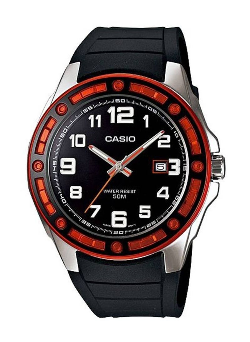 CASIO ساعة كوارتز أنالوج بمينا سوداء وحزام مطاطي للرجال MTP-1347-1A