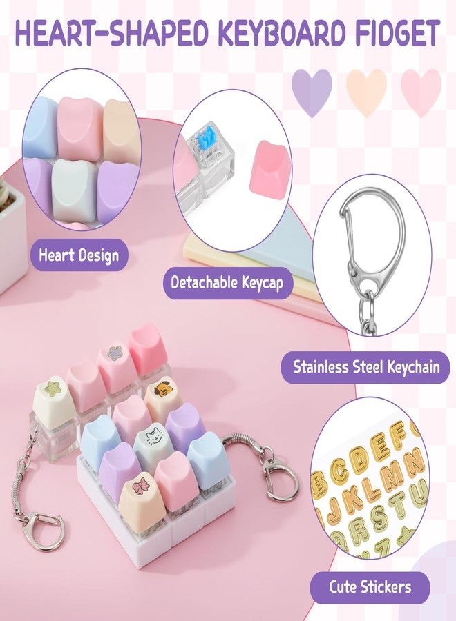 FunisFun 4 PCS Keyboard Fidget Toy, Includes 9-in-1 & 4-in-1 Keyboard Clicker Set with Stickers, Heart Shape Detachable Clicker Fidget Toy for Adults Valentine's Day Decompression (Macaron, 4Pack) - Image 3