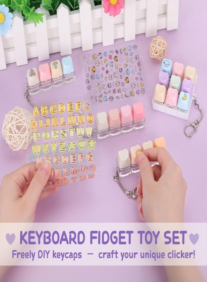 FunisFun 4 PCS Keyboard Fidget Toy, Includes 9-in-1 & 4-in-1 Keyboard Clicker Set with Stickers, Heart Shape Detachable Clicker Fidget Toy for Adults Valentine's Day Decompression (Macaron, 4Pack) - Image 4