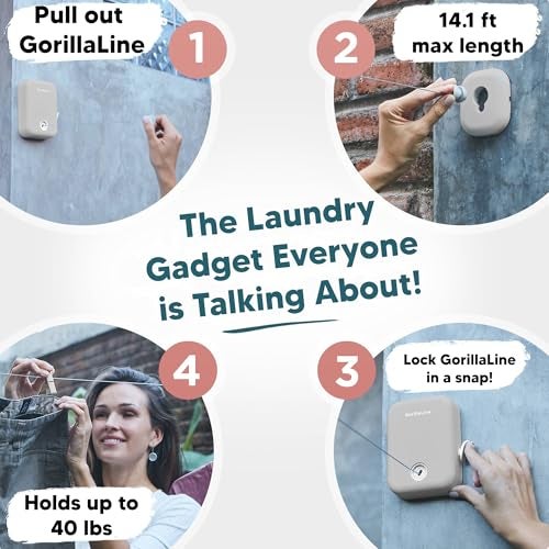 GorillaLine Retractable Clothesline, Indoor and Outdoor, Heavy Duty Wall Mounted Laundry Line, Space Saving Drying Rack for Towels, Sheets and Clothing, Stainless Steel, for Bathroom, Balcony or RV - Image 2