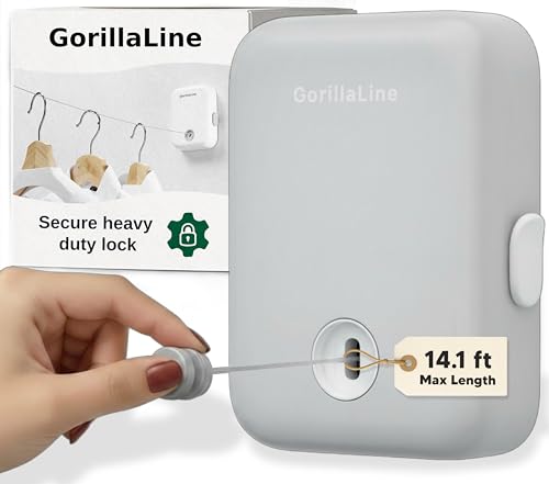 GorillaLine Retractable Clothesline, Indoor and Outdoor, Heavy Duty Wall Mounted Laundry Line, Space Saving Drying Rack for Towels, Sheets and Clothing, Stainless Steel, for Bathroom, Balcony or RV - Image 1