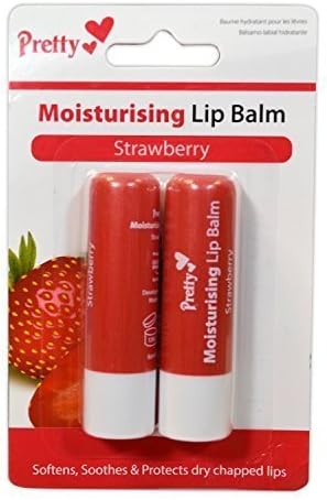 2 x Strawberry Moisturising Lip Balm Tubes by Pretty Softens Soothes Protects Dry Chapped Lips 2 x 43g by Quest