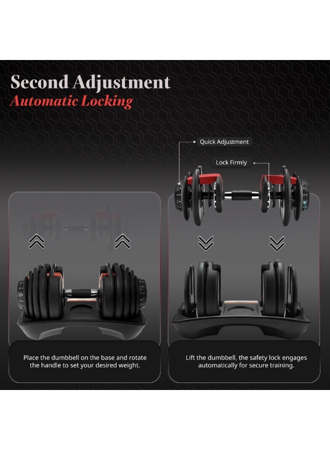 Allure Sphere Adjustable Dumbbells 2.5–24kg with Quick Lock System – Space-Saving Foldable Stand, Strength Training Weights for Home Gym, Fitness Equipment, Muscle Building & Full Body Workouts - Image 3