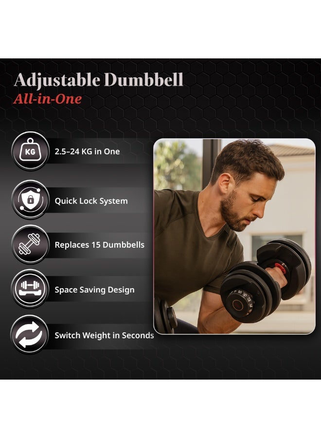 Allure Sphere Adjustable Dumbbells 2.5–24kg with Quick Lock System – Space-Saving Foldable Stand, Strength Training Weights for Home Gym, Fitness Equipment, Muscle Building & Full Body Workouts - Image 5