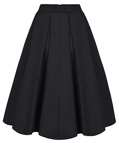 Tandisk Women's High Waist Flared Skirt Pleated Midi Skirt with Pocket Black XL - Image 2