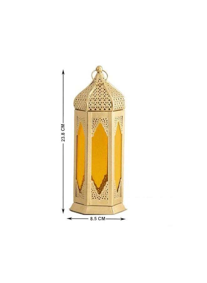 Large Moraccan Lantern Lamp with t Light Candle Holde lantern for  Decorative Hanging Lantern for ramdan Decoration Set of 2 Yellow - Image 2