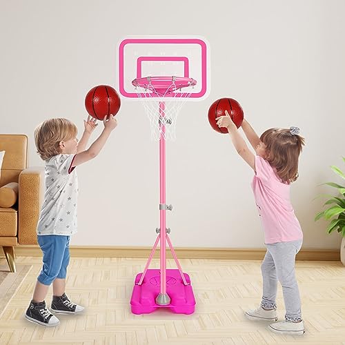 Tsomtto Toddler Basketball Hoop for Girls Pink Basketball Goals Adjustable Height 29ft62ft Kids Basketball Hoop Indoor Outdoor Play Outside Backyard Toys for 3 4 5 6 Year Old Girl Birthday Easter Gifts - Image 5