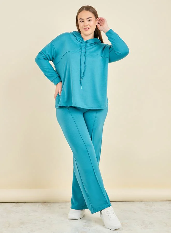 ستايلي Panel Hoodie and Pintuck Wide Leg Lounge Set