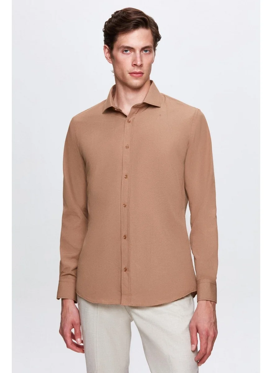 D'S DAMAT Slim Fit Brown Italian Collar Slim Cut Classic Tie Holder Long Sleeve Easy Ironable 2HF02ORT5185