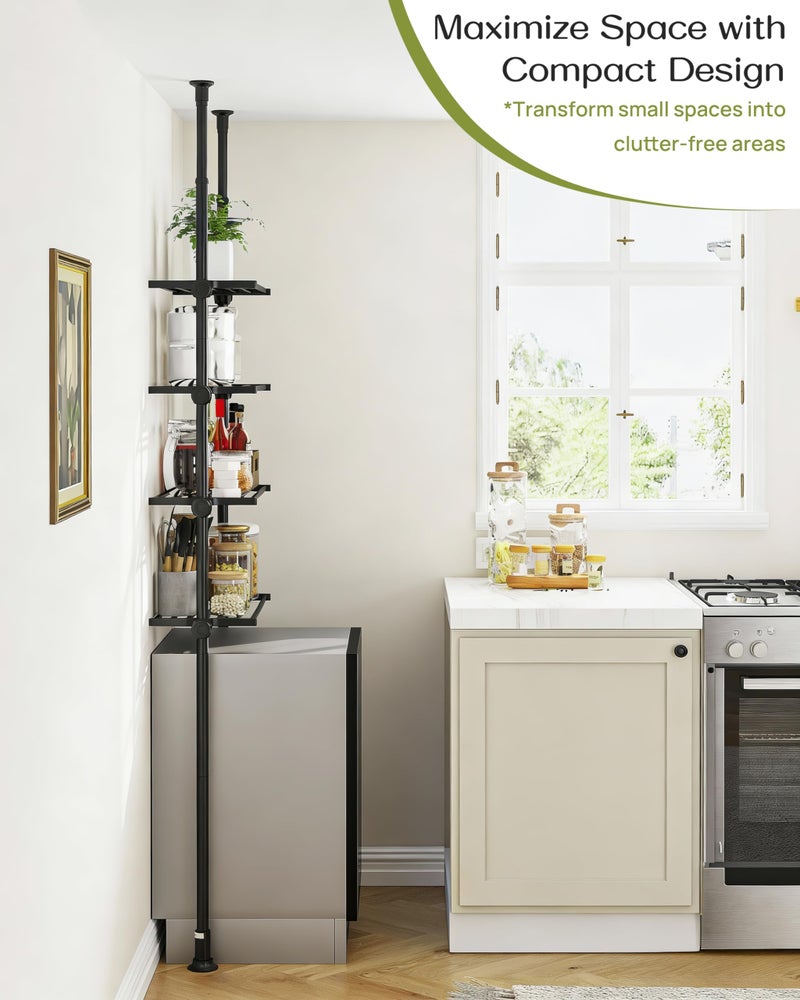 ALLZONE Adjustable Over The Toilet Storage Shelf, 4-Tier Ample Over Toilet Bathroom Organizer and Storage,Tension Mounted Above Toilet Storage Cabinet for Versatility, Fits 64-113 Inch Heights, Black - Image 5