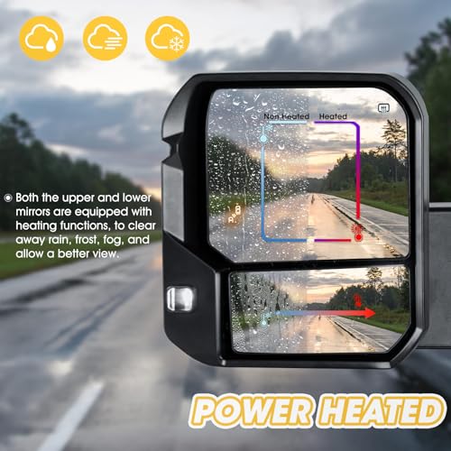 Sanooer Towing Mirrors for 2007-2021 Tundra, 2008-2017 Sequoia with Power Glass Heated Arrow Turn Signal Blind Spot Light Extendable Fold Pair Set - Image 3