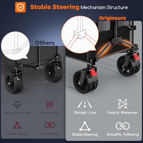 Originsure 48" L Collapsible Wagon Cart Foldable, 560lbs Weight Capacity 300L Heavy Duty Folding Beach Wagons with Big All-Terrain Wheels, Utility Carts for Groceries, Shopping, Camping, Sports - Grey&Black - Image 5