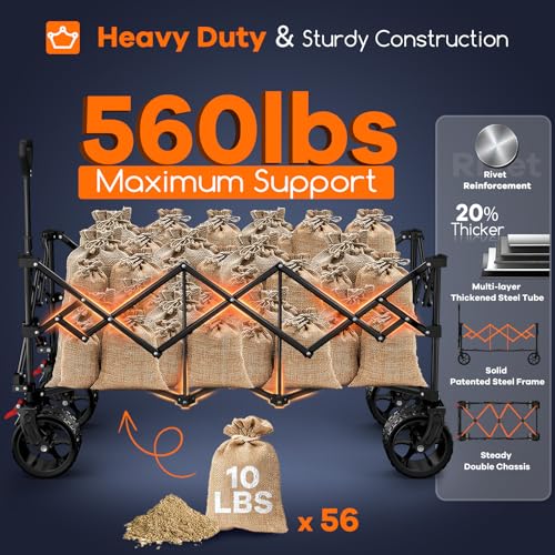 Originsure 48" L Collapsible Wagon Cart Foldable, 560lbs Weight Capacity 300L Heavy Duty Folding Beach Wagons with Big All-Terrain Wheels, Utility Carts for Groceries, Shopping, Camping, Sports - Grey&Black - Image 4