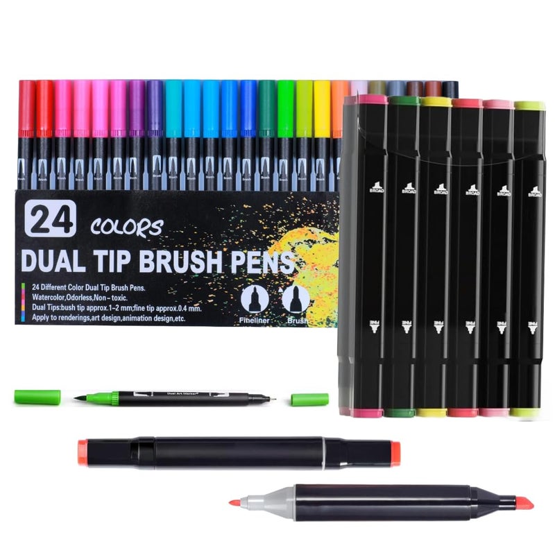 Corslet أقلام تلوين كورسلت 36 للأطفال والفنانين: ألوان، 12 كحول، 24 قلم فرشاة مزدوج الطرف - رسم، تخطيط، خط عربي - Image 1