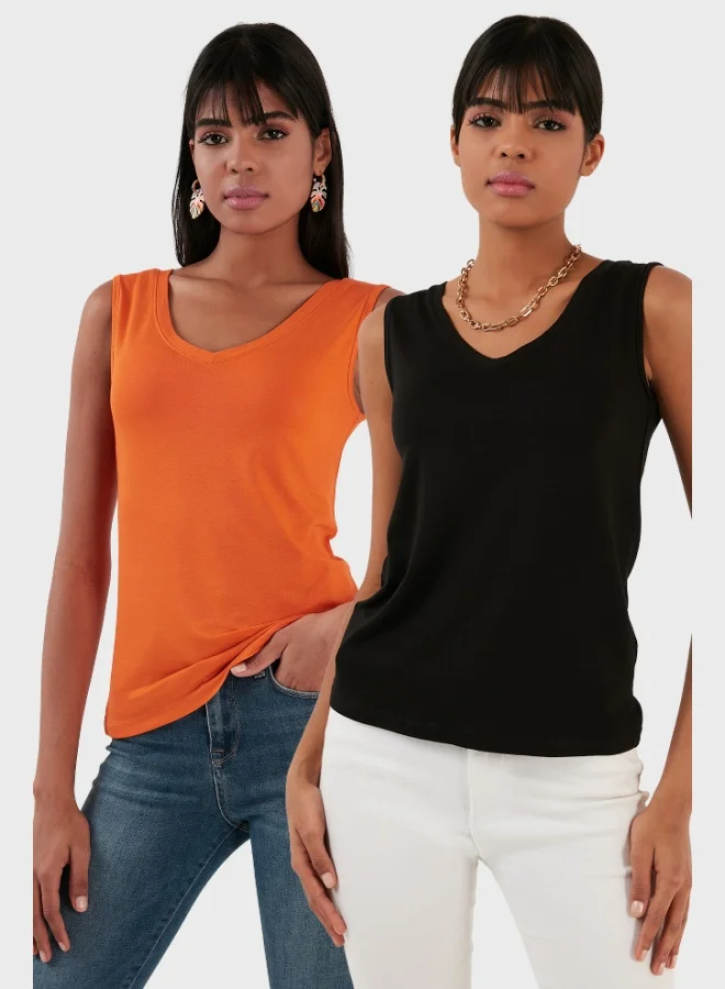 Lela Lela Slim Fit V Neck Thick Strap 2-Pack Blouse Women's BLOUSE 5864384S2