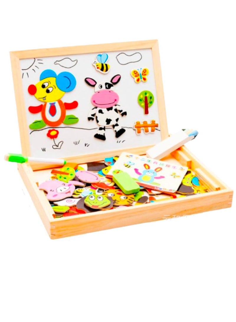 Toy Box Children Magnetic wooden puzzle white board toys for Boys and girls multi-functional drawing puzzle cartoon game learning toys - Image 1