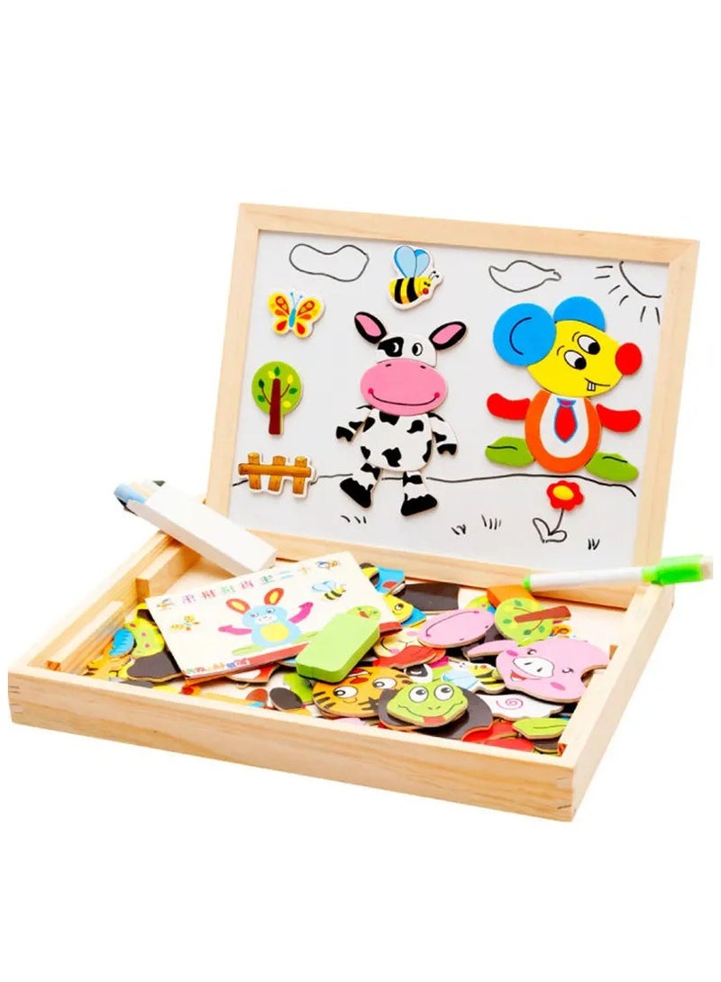 Toy Box Children Magnetic wooden puzzle white board toys for Boys and girls multi-functional drawing puzzle cartoon game learning toys - Image 2