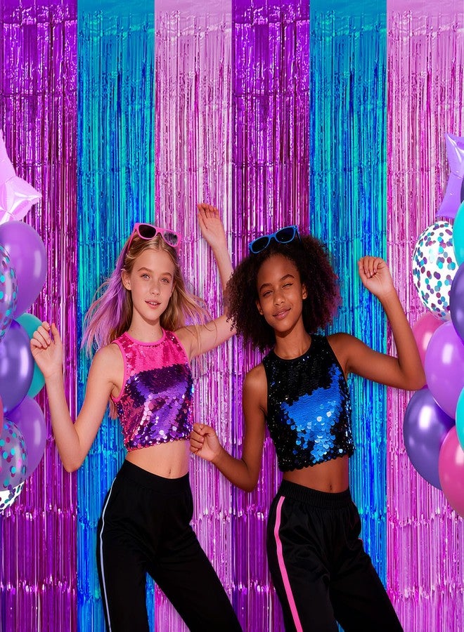 partyzoa 2 Pack Purple Blue Pink Foil Fringe Curtains Backdrop Birthday Party Decorations, 3.28 x 6.56 Ft Music Themed Tinsel Streamer Banner Photo Booth Props for Mermaid Disco Party Decor Supplies Favors - Image 5