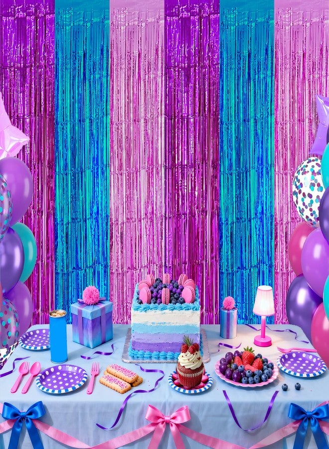 partyzoa 2 Pack Purple Blue Pink Foil Fringe Curtains Backdrop Birthday Party Decorations, 3.28 x 6.56 Ft Music Themed Tinsel Streamer Banner Photo Booth Props for Mermaid Disco Party Decor Supplies Favors - Image 3