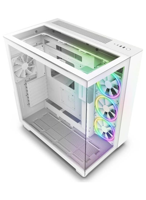 NZXT H9 Elite CM-H91EW-01 Dual-Chamber ATX Mid-Tower PC Gaming Case Includes 3 x 120mm F120 RGB Duo Fans with Controller Glass Front, Top & Side Panels 360mm Radiator Support White