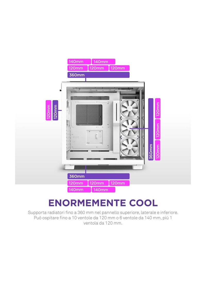 NZXT - NZXT H9 Elite CM-H91EW-01 Dual-Chamber ATX Mid-Tower PC Gaming Case Includes 3 x 120mm F120 RGB Duo Fans with Controller Glass Front, Top & Side Panels 360mm Radiator Support White - Image 1